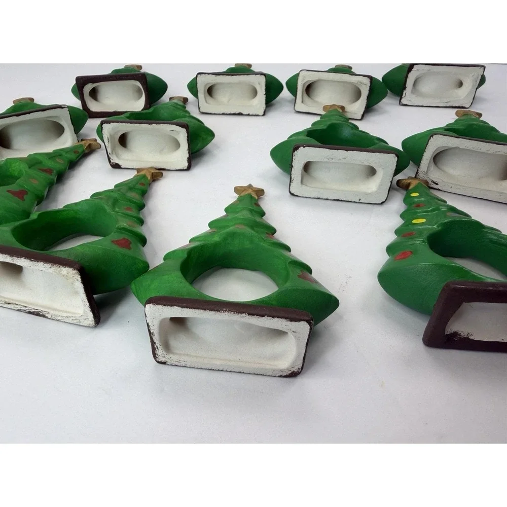 Hand painted Ceramic Christmas Tree Napkin Ring Holder Holiday Home Decor Lot 12